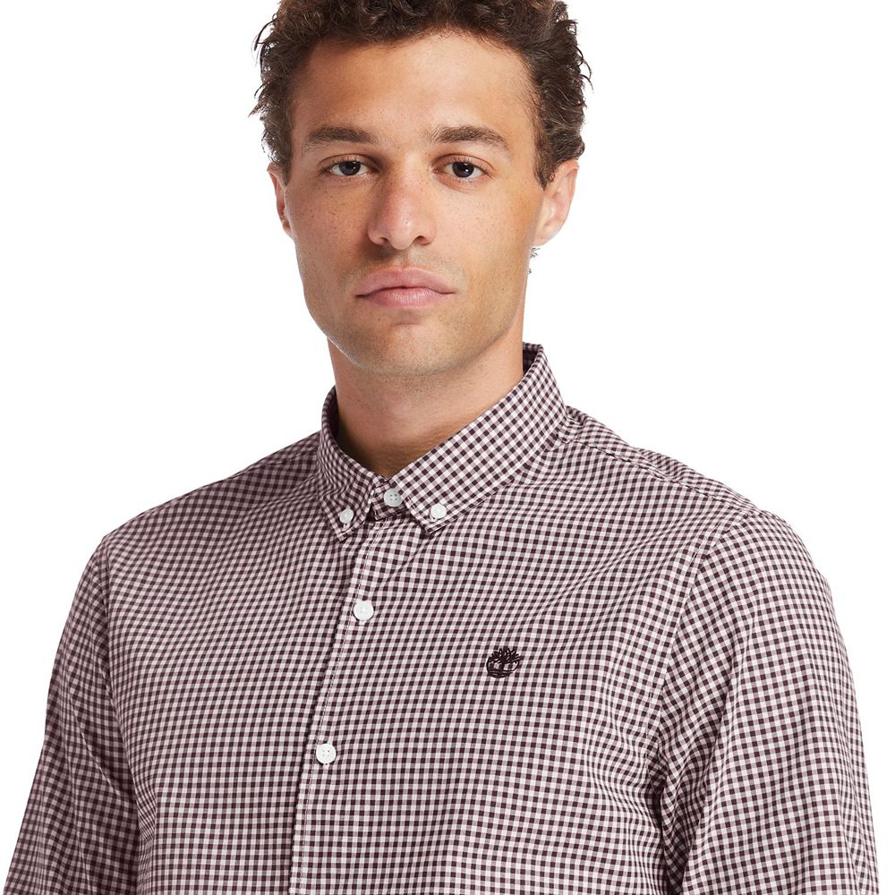 Timberland Mens Shirts Suncook River Long-Sleeve Poplin Gingham - Pink - India ZC9150274